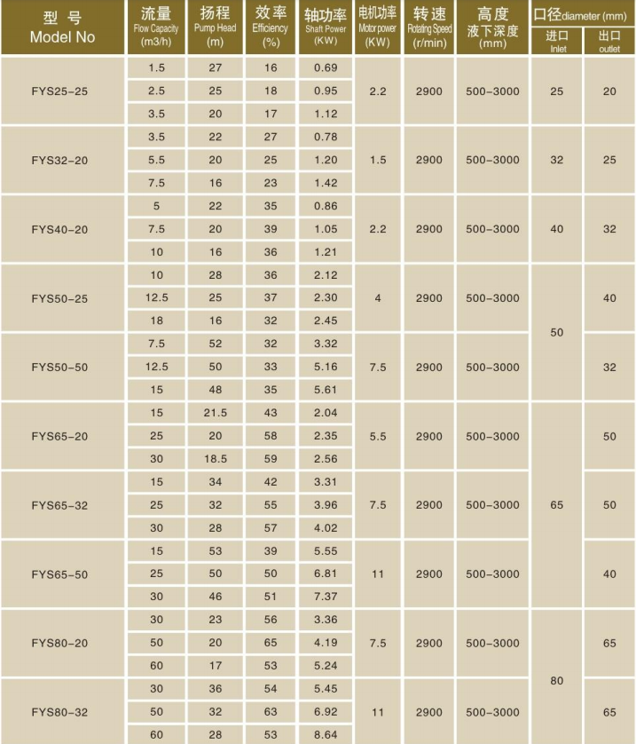 FY長軸液下泵參數
